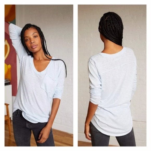 NWT FREE PEOPLE Betty Long Sleeve Slub Tee - Sky (Blue) - Picture 3 of 3